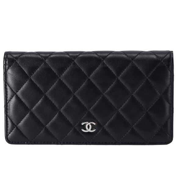 CHANEL Matelasse Long Bifold Wallet Black Lambskin Leather - Picture 1 of 6